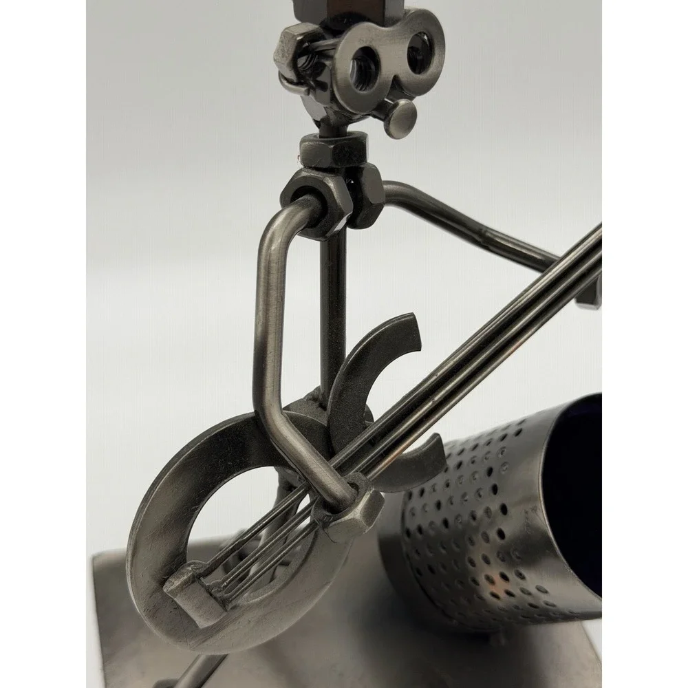 Nuts & Bolts Band Drummer and Guitar  Desk Pen Holders Metal Musicians Sculpture
